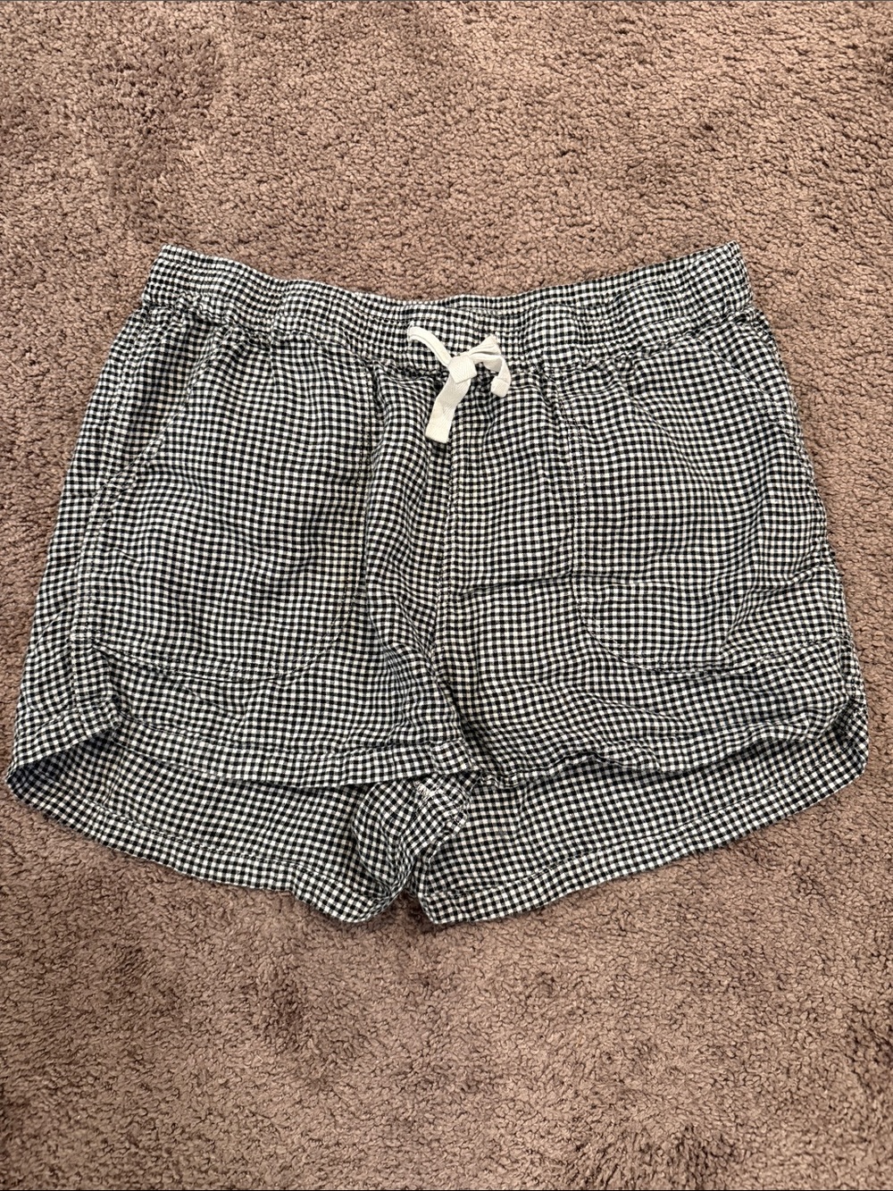 Quince Gingham Drawstring 100% Linen Shorts - Black & White